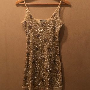 Gold sequin mesh tank
